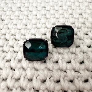 TJG The Jewelry Group Marked Green Faceted Square Cushion Cut Clip On Earrings